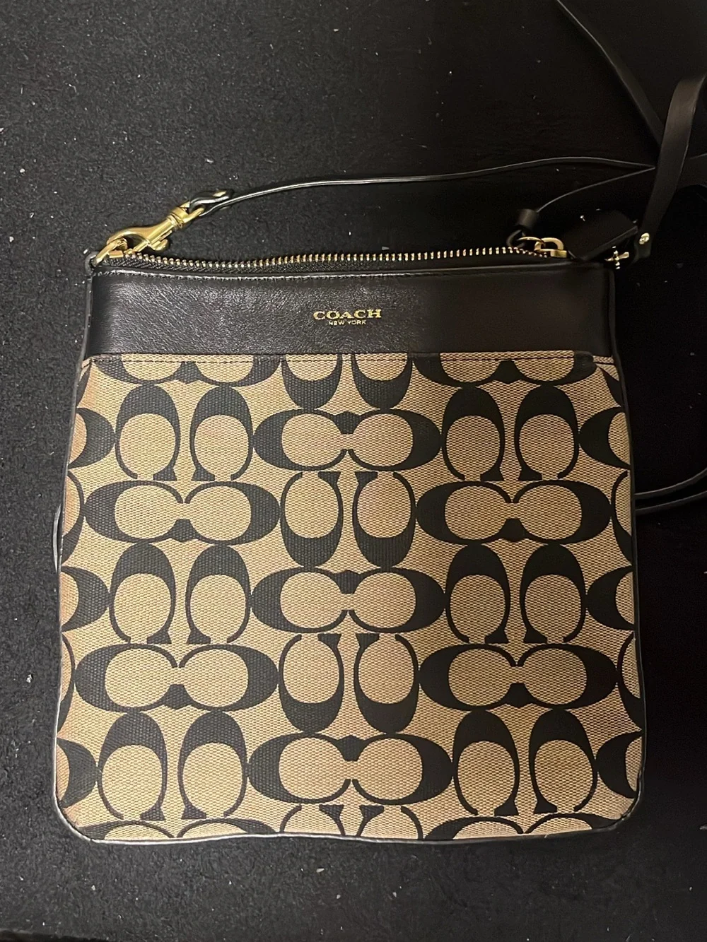 Coach Canvas Signature Crossbody in Khaki and Black
